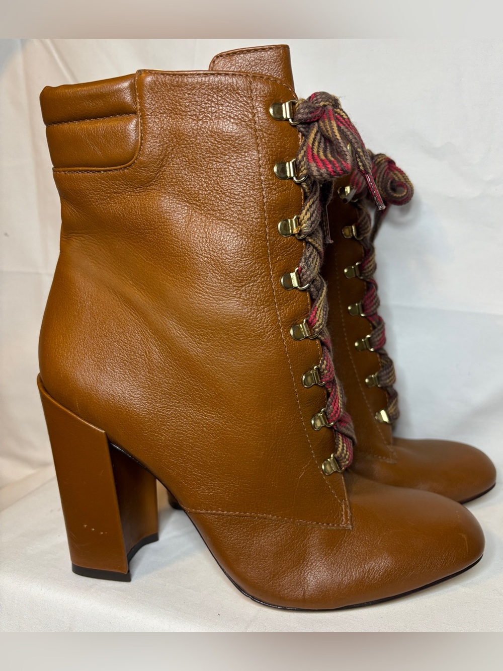 Luiza Barcelos Leather Lace-Up Block Heel Ankle Boots Women’s Size 9B